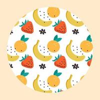 fruit herhaald patroon op een witte cirkel. kleurrijk tropisch fruit naadloos patroon. helder fruitmixontwerp voor stof en decor. vectorillustratie. vector