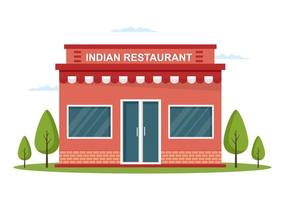 Indiaas eten restaurant gebouw cartoon afbeelding in vlakke stijl ontwerp vector