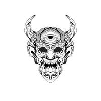 hand getekende zwart-wit tatoeages artwork duivel satan masker oni demon hoorn vectorillustratie vector