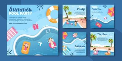 zomer zwembad partij sociale media post sjabloon cartoon achtergrond vectorillustratie vector
