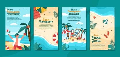 buon ferragosto sociale media verhalen sjabloon platte cartoon achtergrond vectorillustratie vector