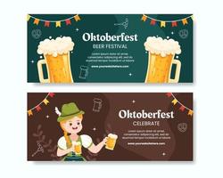 oktoberfest bierfestival horizontale banner sjabloon cartoon achtergrond vectorillustratie vector