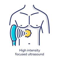 hoge intensiteit gericht echografie witte kleur icoon. hif. niet-invasieve therapeutische techniek. behandeling door ultrasone golven. weefsel vernietigen door intense hitte. geïsoleerde vectorillustratie vector