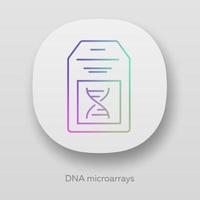 dna microarray app-pictogram. dna-chip. microscopische verzameling van chromosoomvlekken. biochip. gen onderzoek. bio-engineering. ui ux-gebruikersinterface. web- of mobiele applicaties. geïsoleerde vectorillustraties