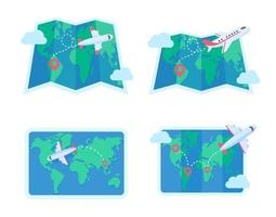 passagiersvliegtuig vliegen op de wereldkaart vakantie reisideeën vector