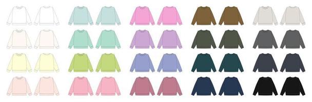 set technische schets sweatshirt voor kinderen. kinderen dragen trui ontwerpsjabloon collectie. vector