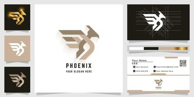 Phoenix vogel monogram logo sjabloon met visitekaartje ontwerp vector