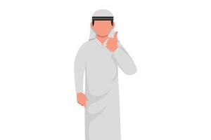 business design tekening zelfverzekerde Arabische zakenman met thumbs up gebaar. opgewonden mannelijke manager die duimen omhoog teken toont. deal, zoals, eens, goedkeuren, accepteren. platte cartoon stijl vectorillustratie vector