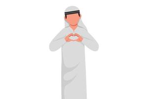 zakelijke ontwerp tekening Arabische zakenman maken of gebaren hartsymbool met vingers voor borst. moderne mannelijke levensstijl, gezondheidszorg, liefdesvormconcept. platte cartoon stijl vectorillustratie vector