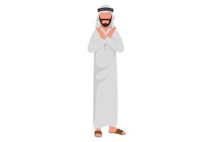 zakelijke platte cartoon stijl tekening Arabische zakenman met armen gekruist en geen gebaar te zeggen. man die x-vorm maakt, stopbord met handen en negatieve uitdrukking. grafisch ontwerp vectorillustratie vector