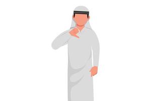 zakelijke platte cartoon stijl tekening ongelukkig Arabische zakenman duimen omlaag teken gebaar tonen. afkeer, oneens, teleurstelling, afkeuren, geen deal. lichaamstaal. grafisch ontwerp vectorillustratie vector