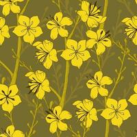 naadloos vectorpatroon met bloemen in gele kleuren. golvende blad toorts bloem. textuurachtergrond voor textiel, keramische tegels, stof, behang en alle soorten prints. vector