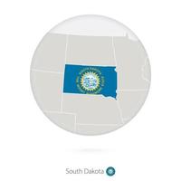 kaart van de staat Zuid-Dakota en vlag in een cirkel. vector