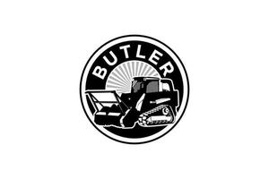 butler logo sjabloon vector. zwaar materieel logo vector voor bouwbedrijf. creatieve graafmachine illustratie voor logo sjabloon.