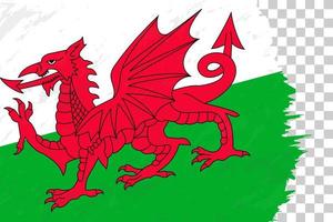 horizontale abstracte grunge geborsteld vlag van Wales op transparant raster. vector