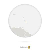 kaart van barbados en nationale vlag in een cirkel. vector
