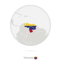 kaart van venezuela en nationale vlag in een cirkel. vector