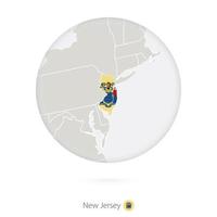 kaart van de staat new jersey en vlag in een cirkel. vector