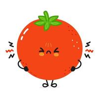 schattig boos tomatenkarakter. vector hand getekend cartoon kawaii karakter illustratie pictogram. geïsoleerd op een witte achtergrond. droevig tomatenkarakterconcept