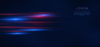 abstracte technologie futuristische gloeiende blauwe en rode lichtlijnen met snelheid bewegingsonscherpte effect op donkerblauwe achtergrond. vector