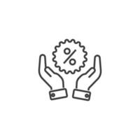 vector teken van het percentage bij de hand symbool is geïsoleerd op een witte achtergrond. percentage bij de hand pictogram kleur bewerkbaar.