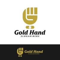 gouden hand logo ontwerpsjabloon. bal de hand logo concept vector. creatief pictogram symbool vector