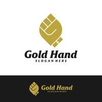 gouden hand logo ontwerpsjabloon. bal de hand logo concept vector. creatief pictogram symbool vector