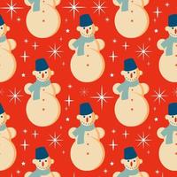 vintage retro kerstpatroon met met sneeuwpop .achtergrond met kerstsneeuwman vector