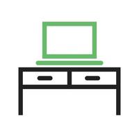 bureau en laptop lijn groen en zwart pictogram vector