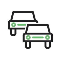 auto's op weglijn groen en zwart pictogram vector