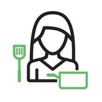 vrouw kooklijn groen en zwart icon vector