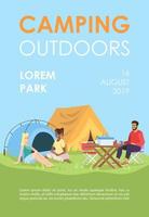 camping buiten brochure sjabloon. zomerrust flyer, boekje, folder concept met platte illustraties. vectorpagina-indeling voor tijdschrift. outdoor picknick reclame-uitnodiging met tekstruimte vector