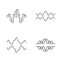 geluidsgolven lineaire pictogrammen instellen. audio, muziek, radiosignaalgolven. trillingen, synergielijnen. digitale curve frequentie. dunne lijn contour symbolen. geïsoleerde vectoroverzichtsillustraties. bewerkbare streek vector