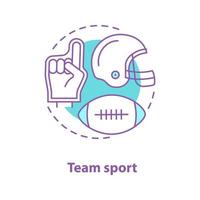 Amerikaans voetbal concept icoon. teamsport idee dunne lijn illustratie. helm, bal, schuimvinger. vector geïsoleerde overzichtstekening