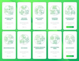 industriële ecologie groene gradiënt onboarding mobiele app-schermset. walkthrough 5 stappen grafische instructiepagina's met lineaire concepten. ui, ux, gui-sjabloon. vector