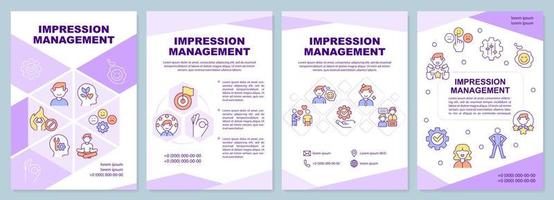 impressie management brochure sjabloon. praktische stappen. folderontwerp met lineaire pictogrammen. 4 vectorlay-outs voor presentatie, jaarverslagen. vector