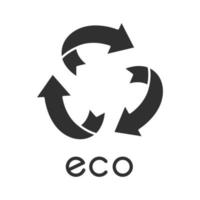 eco-label glyph-pictogram. drie afgeronde pijl teken. recycle symbool. alternatieve energie. milieubeschermingssticker. biologische cosmetica. silhouet symbool. negatieve ruimte. vector geïsoleerde illustratie