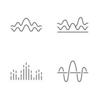 geluidsgolven lineaire pictogrammen instellen. geluid, trillingsfrequentie. volume, equalizer niveau golvende lijnen. muziek golven, ritme. dunne lijn contour symbolen. geïsoleerde vectoroverzichtsillustraties. bewerkbare streek vector