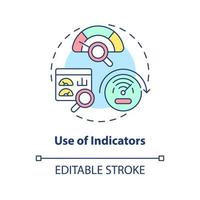 gebruik van indicatoren concept icoon. controle instrumenten. schonere productie optie abstracte idee dunne lijn illustratie. geïsoleerde overzichtstekening. bewerkbare streek. vector