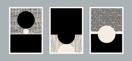 set van moderne minimale abstracte esthetiek. sjabloon met primitieve vormenelementen, stippen, lijn en zigzag voor wanddecoratie, ansichtkaart, banner of brochureomslag. vector ontwerp