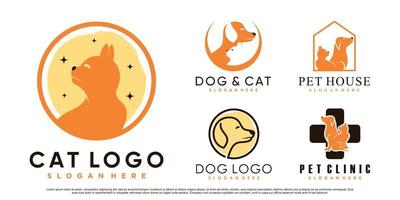 set collectie van huisdier dieren logo ontwerp voor dierenwinkel of kliniek met creatieve element premium vector