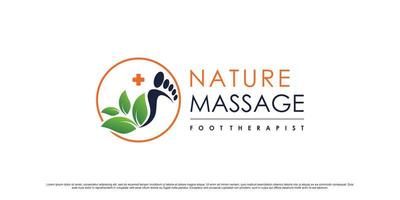 voetmassage therapie logo-ontwerp met bladelement en uniek concept premium vector