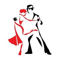 vectorillustratie van paar tango dansen. vrouw in rode jurk Argentijnse tango dansen met man in pak. affiche of embleem. vector