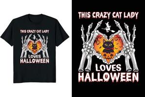 deze gekke kattendame houdt van halloween-vectorillustratie-t-shirtontwerp met pompoenspookkat vector