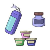 een set van verschillende kleurrijke potten met verf, vectorillustratie in cartoon-stijl op een witte achtergrond vector
