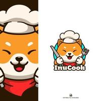 shiba inu chef brengt vork en mes vector