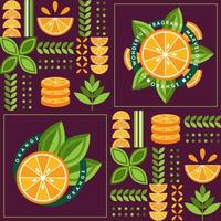 naadloze achtergrond met citrus, citroen, sinaasappel in eenvoudige geometrische stijl. abstracte vormen. goed voor branding, decoratie van voedselpakket, omslagontwerp, decoratieve print, achtergrond. geïnspireerd bauhaus vector