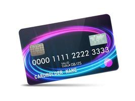 gedetailleerde glanzende platina creditcard met golvende neon licht decoratie, geïsoleerd op een witte achtergrond. vector illustratie