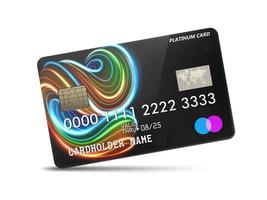 gedetailleerde glanzende platina creditcard met golvende neon licht decoratie, geïsoleerd op een witte achtergrond. vector illustratie