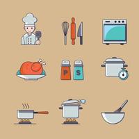 platte pictogrammenset van chef-kok of privécateraar vector